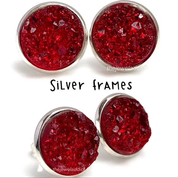 3 for 15🎀chunky red Druzy style studs - Picture 7 of 11
